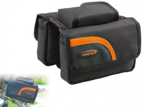 Сумка на раму, "мини штаны" 1.3л, с влагозащитным чехлом и карманом для телефона, чёрно-оранжевая. для велосипеда