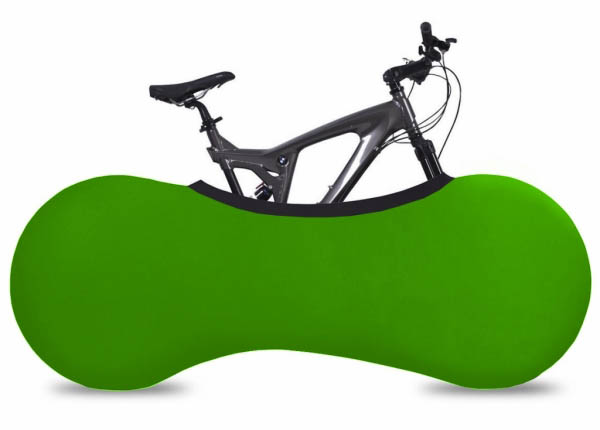 Чехол “велоносок”, укрывает колеса неразобранного велосипеда, зелёный.