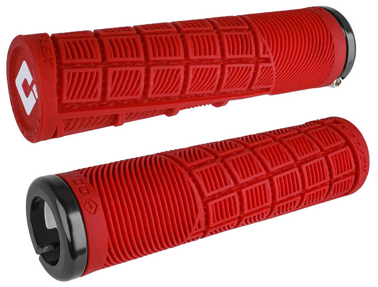 Грипсы 135мм, ø33.5мм, красные с 1 чёрным алюм lock-on и усиленным литым торцом, Medium компаунд.