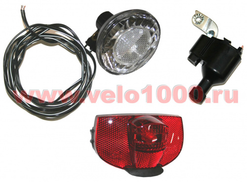 Комплект: динамо 6v/3Вт + галоген-фара с выключ + фонарь на багажник 4 диода, б/уп. для велосипедов 