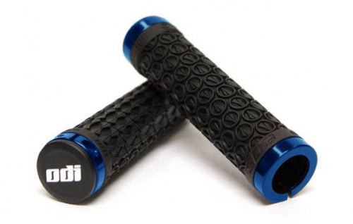 Грипсы 130мм, чёрные с 2 синими алюм lock-on. для велосипеда
