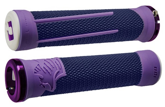 Грипсы 135мм, для DH, синие с фиолетовым, Ultra Soft компаунд, фиолетовый алюм lock-on и заглушка.