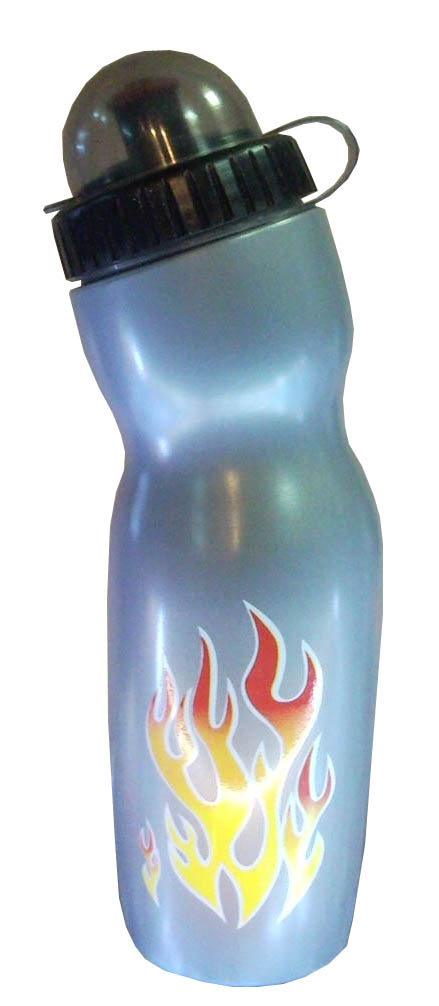 Фляга 0.75л, серая, с защитной крышкой, c рисунком "огонь".