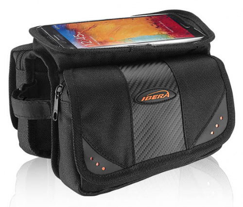 Сумка на раму, "мини штаны" 160х90х120мм, черно-оранжевая, с прозрачным отсеком для телефона. для велосипеда