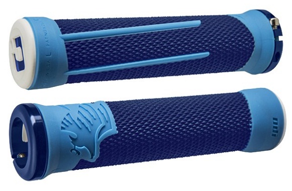 Грипсы 135мм, для DH, синие с голубым, Ultra Soft компаунд, голубые алюм lock-on и заглушка.