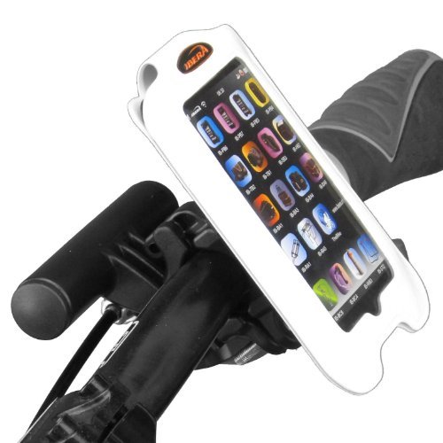 Чехол на руль для телефона с экраном 3.5"-4", белый, с мини-рулем для фары, комп, порт для зарядки.