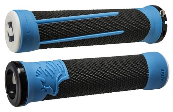 Грипсы 135мм, для DH, чёрные с синим, Ultra Soft компаунд, синий алюм lock-on и заглушка.