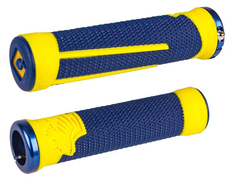 Грипсы 135мм, для DH, синие с желтым, Ultra Soft компаунд, синий алюм lock-on и заглушка.