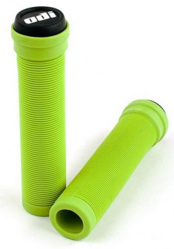Грипсы 135мм, желто-зеленые с пластик грипстопами, БЕЗ ФЛАНЦЕВ. для велосипеда
