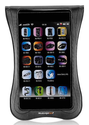 Чехол на руль для телефона с экраном 5"-5.8", черный, влагостойкий, с мини-рулем для фары, велокомп.