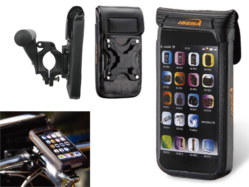 Чехол на руль для телефона с экраном 3.5"-4", черный, влагостойкий, с мини-рулем для фары, велокомп.