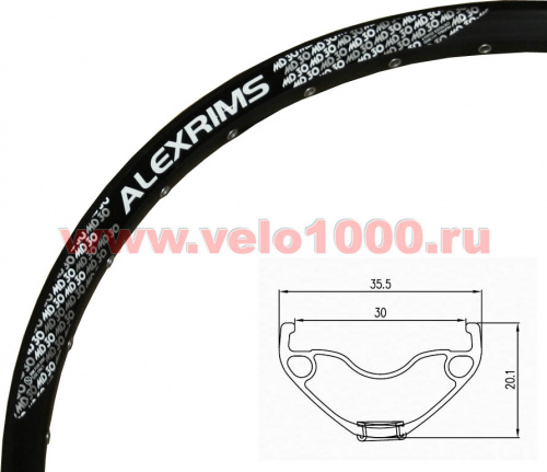 Обод двойной 26", 559х30мм, 32отв, A/V, черный, для ДТ, пистон, Tubeless Ready, 545г. для велосипеда