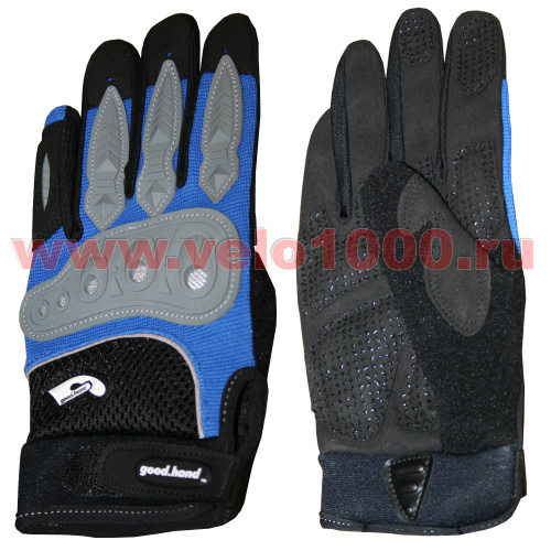 Перчатки полные, L, синие: верх-эластан с защитными накладками, ладонь-микрофибра с силиконом.  для велосипеда