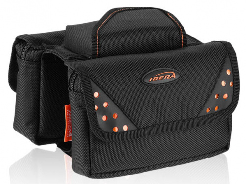 Сумка на раму, "мини штаны" 1.3л, с влагозащитным чехлом и карманом для телефона, чёрно-оранжевая. для велосипеда