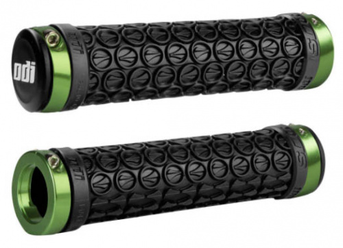 Грипсы 130мм, чёрные с 2 зелеными алюм lock-on. для велосипеда