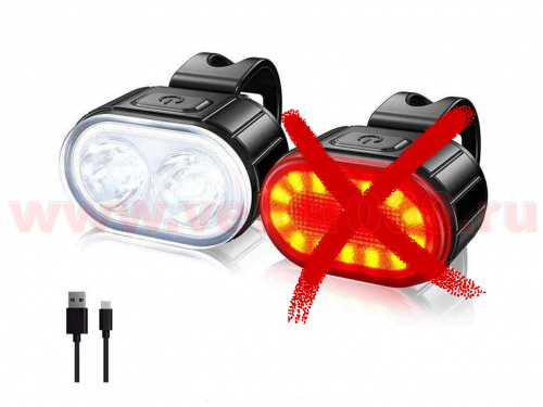 Фара-овал передняя, 2 LED, 200Лм, аккумулятор 300mAh, 4 режима, 43х27х30мм, 24г, инд уп. для велосипедов 