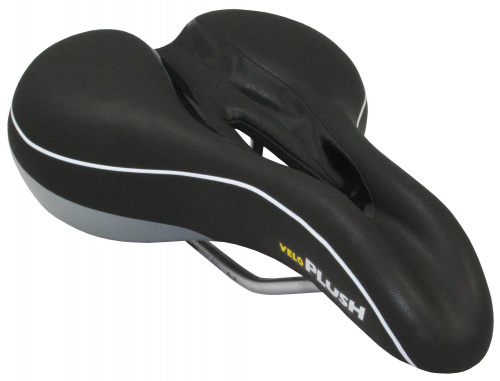 Седло 265x173мм, анатомическое, с отверстием, блестящая черная отделка, с лого "VELO PLUSH". для велосипеда
