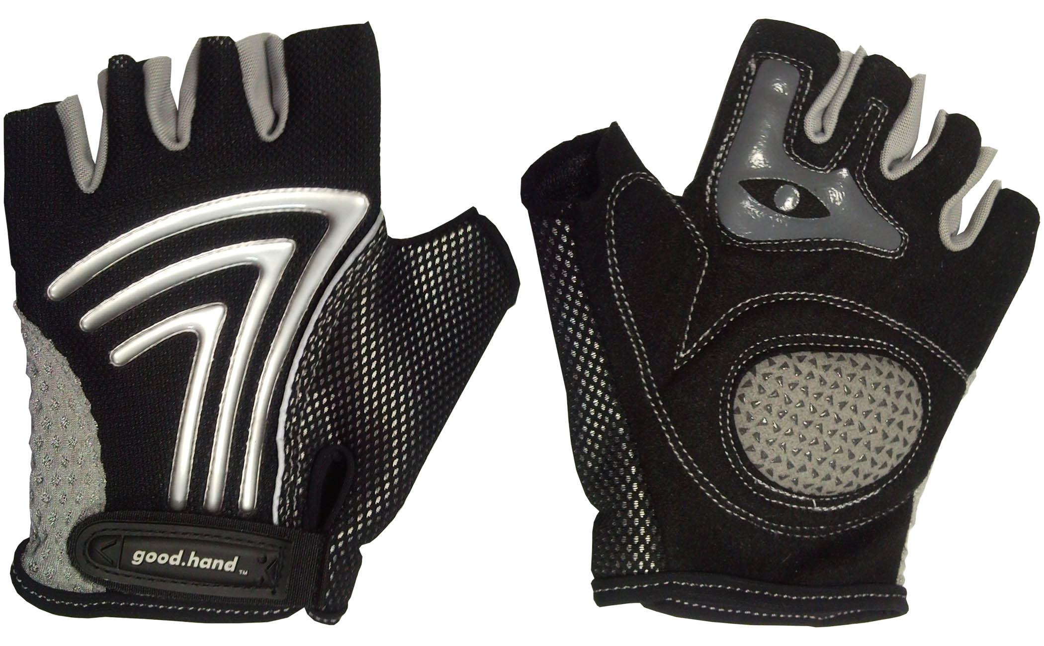 Перчатки с укороч пальцами, M, черные: верх-лайкра 3 стрелки, ладонь-амара+гель подушка+ПУ.