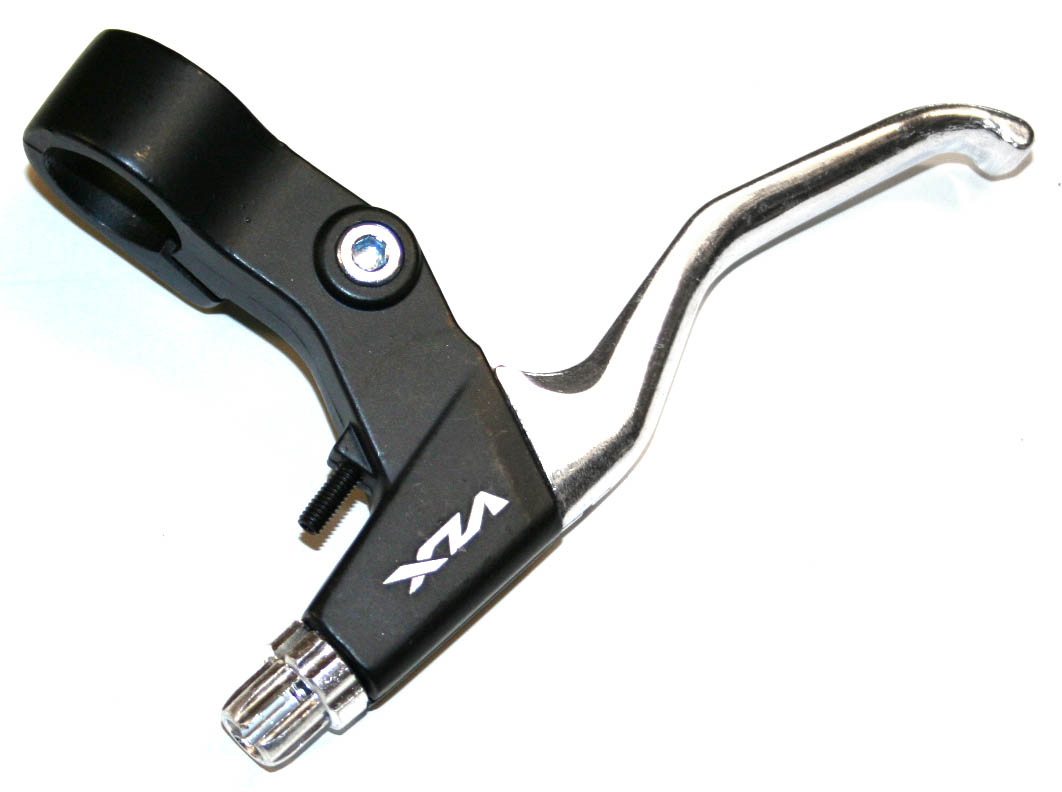 Ручки тормозные для V-brake, алюм, черно-серебристые, под 2 пальца, VLX лого.