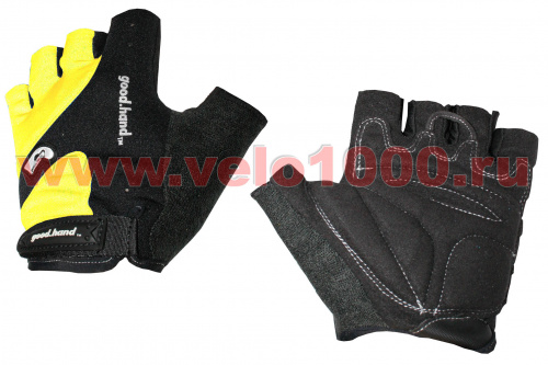 Перчатки с укороченными пальцами, L, черно-желтые: верх-лайкра+неопрен, ладонь-амара+гель+ПУ. для велосипеда