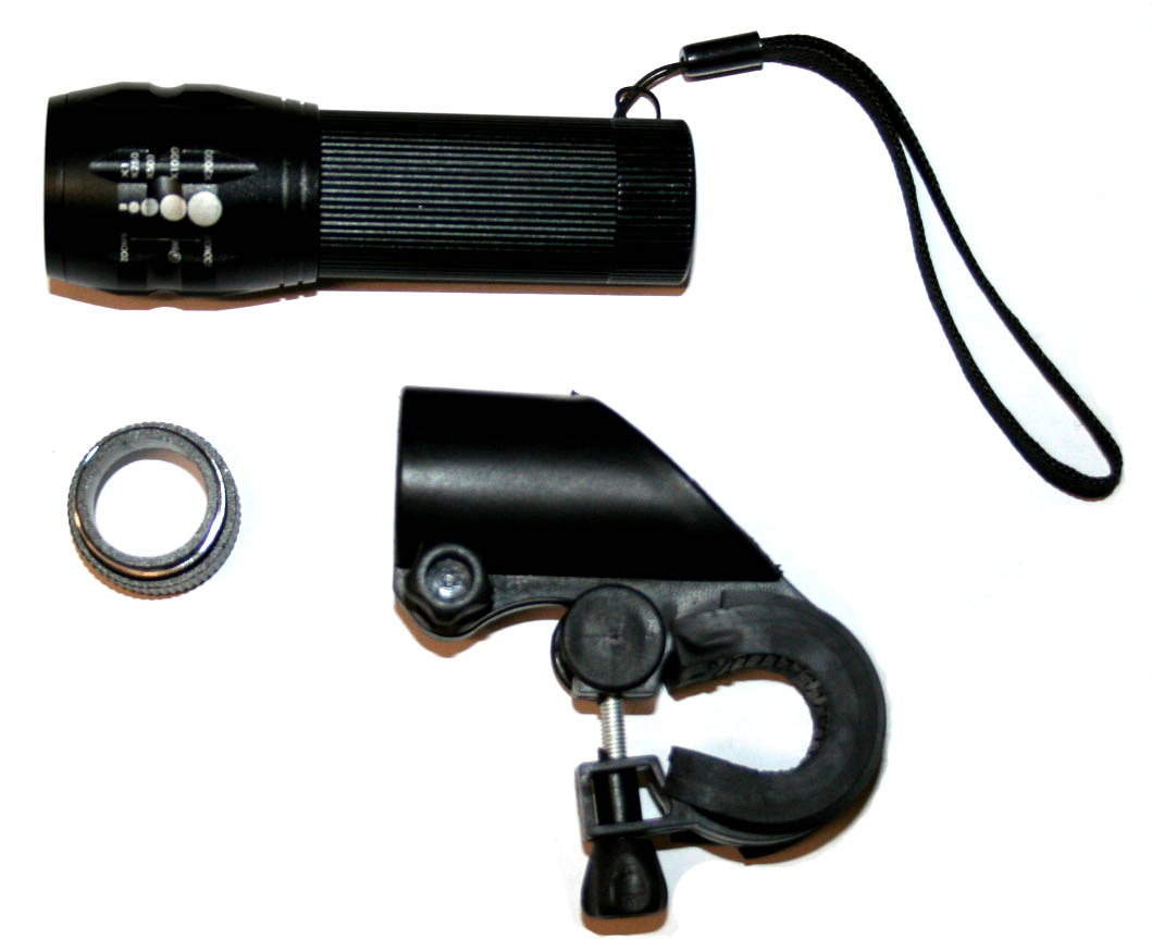 Фара-тактич фонарь, 1 CREE XPE 3W, 120Лм, 3 реж, ZOOM, без бат ААА или аккум Li-ion 18650,QR хомут