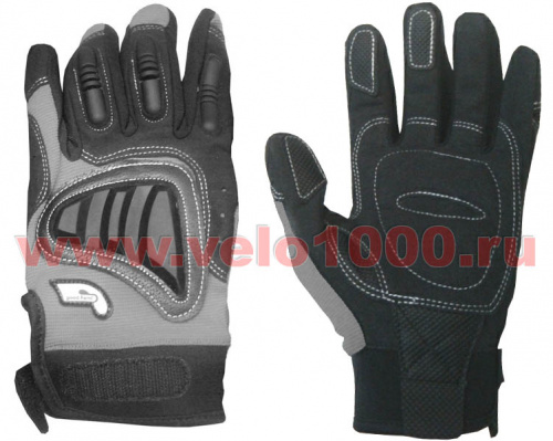 Перчатки полные, M, серые: верх-Spandex+силиконовые защитные накладки, ладонь-полиуретан и гель. для велосипеда