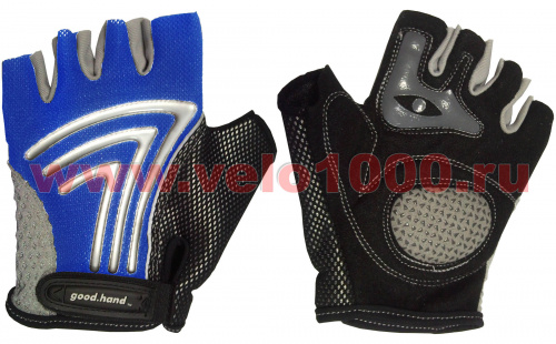 Перчатки с укороч пальцами, M, черно-синие: верх-лайкра 3 стрелки, ладонь-амара+гель подушка+ПУ. для велосипеда