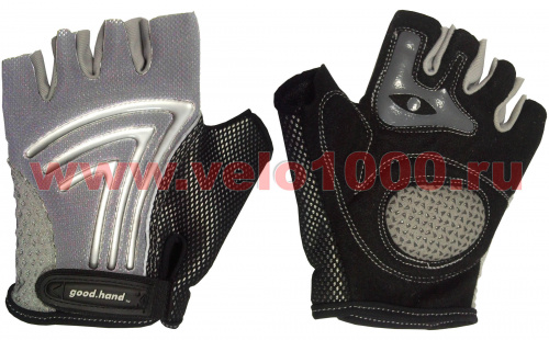 Перчатки с укороч пальцами, S, черно-серые: верх-лайкра 3 стрелки, ладонь-амара+гель подушка+ПУ. для велосипеда