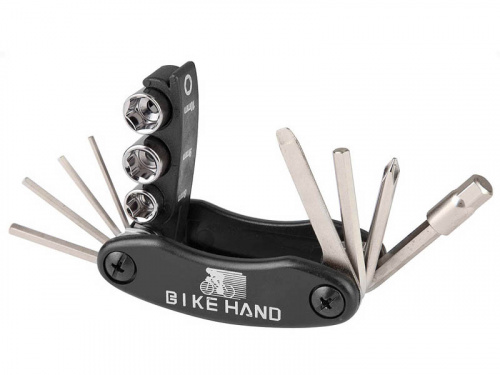 Ключи-шестигранники в ноже+2 отвертки+3 накидных ключа. для велосипеда