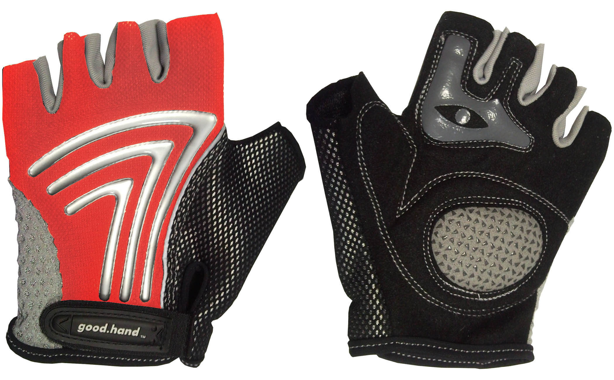 Перчатки с укороч пальцами, M, черно-красные: верх-лайкра 3 стрелки, ладонь-амара+гель подушка+ПУ.