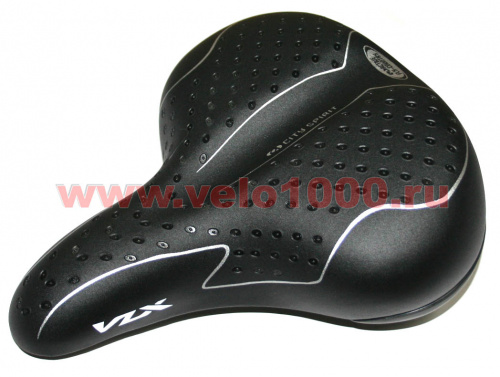 Седло комфортное 245x208мм, чёрное, с эластомерами, тиснёное кружочками, с лого "VLX ACTIVE". для велосипеда
