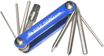 Ключи-шестигранники в ноже 2/3/4/5/6/8мм+2 отвёртки, синие/хром. для велосипеда