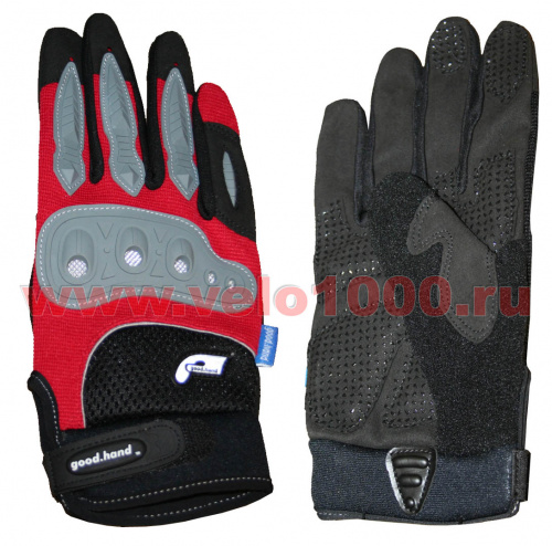 Перчатки полные, L, красные: верх-эластан с защитными накладками, ладонь-микрофибра с силиконом.  для велосипеда