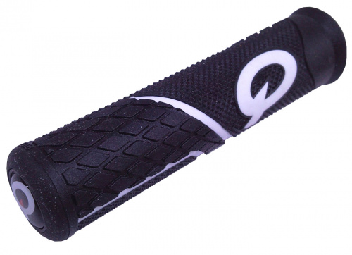 Грипсы 130мм, черные с белым лого, двойной плотности, 85г, инд. уп. для велосипеда