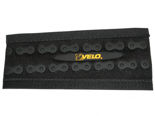 Защита пера от цепи 245х110х95мм, Lycra, c "резиновым" рисунком звеньев цепи, желтое лого "Velo". для велосипеда