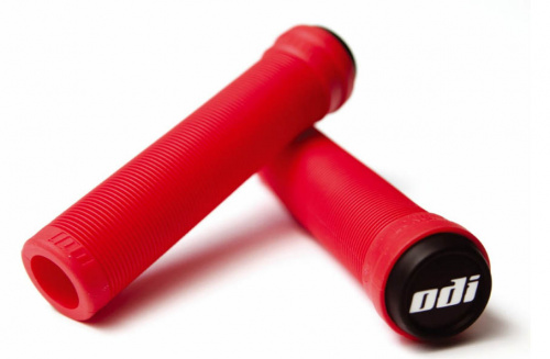 Грипсы 135мм, ярко-красные с пластик грипстопами, БЕЗ ФЛАНЦЕВ. для велосипеда