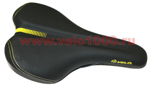 Седло 276x167мм, чёрное с перфорацией, с жёлтой графикой, лого "VELO", инд уп. для велосипеда
