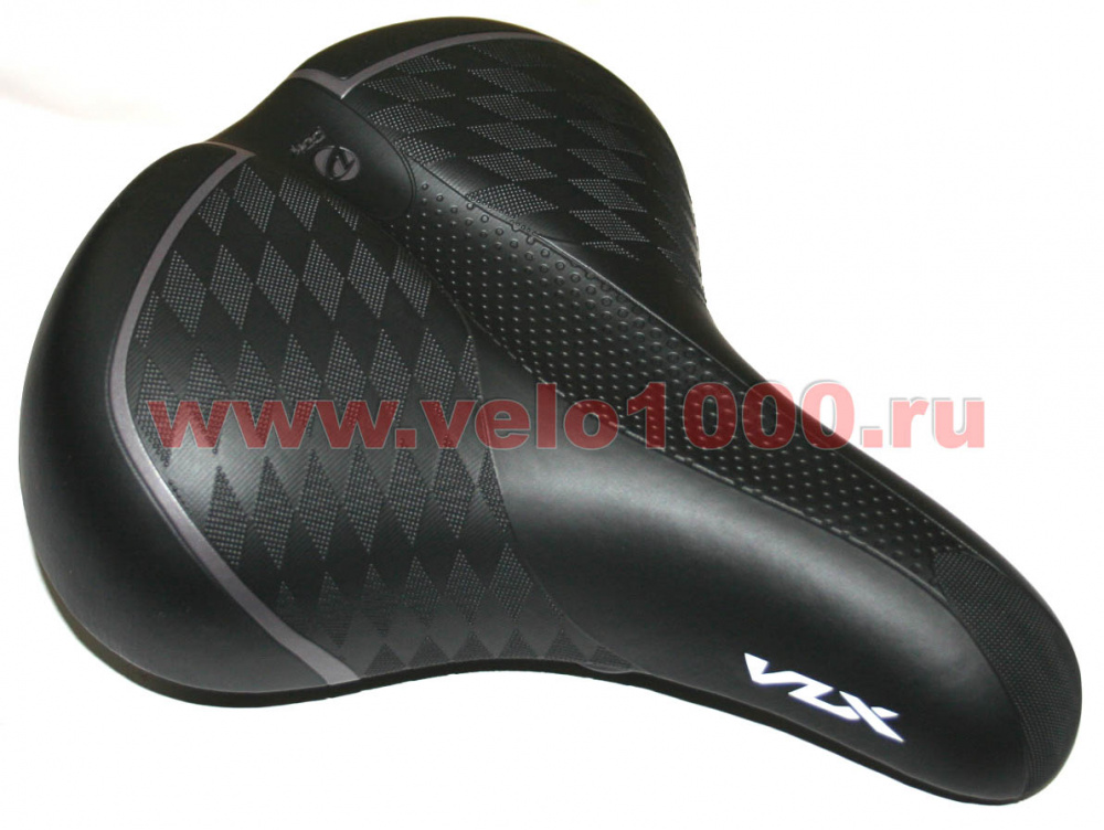 Седло комфортное 260x220мм, чёрное, с прозрачными эластомерами, тиснёное ромбами, с лого "VLX".