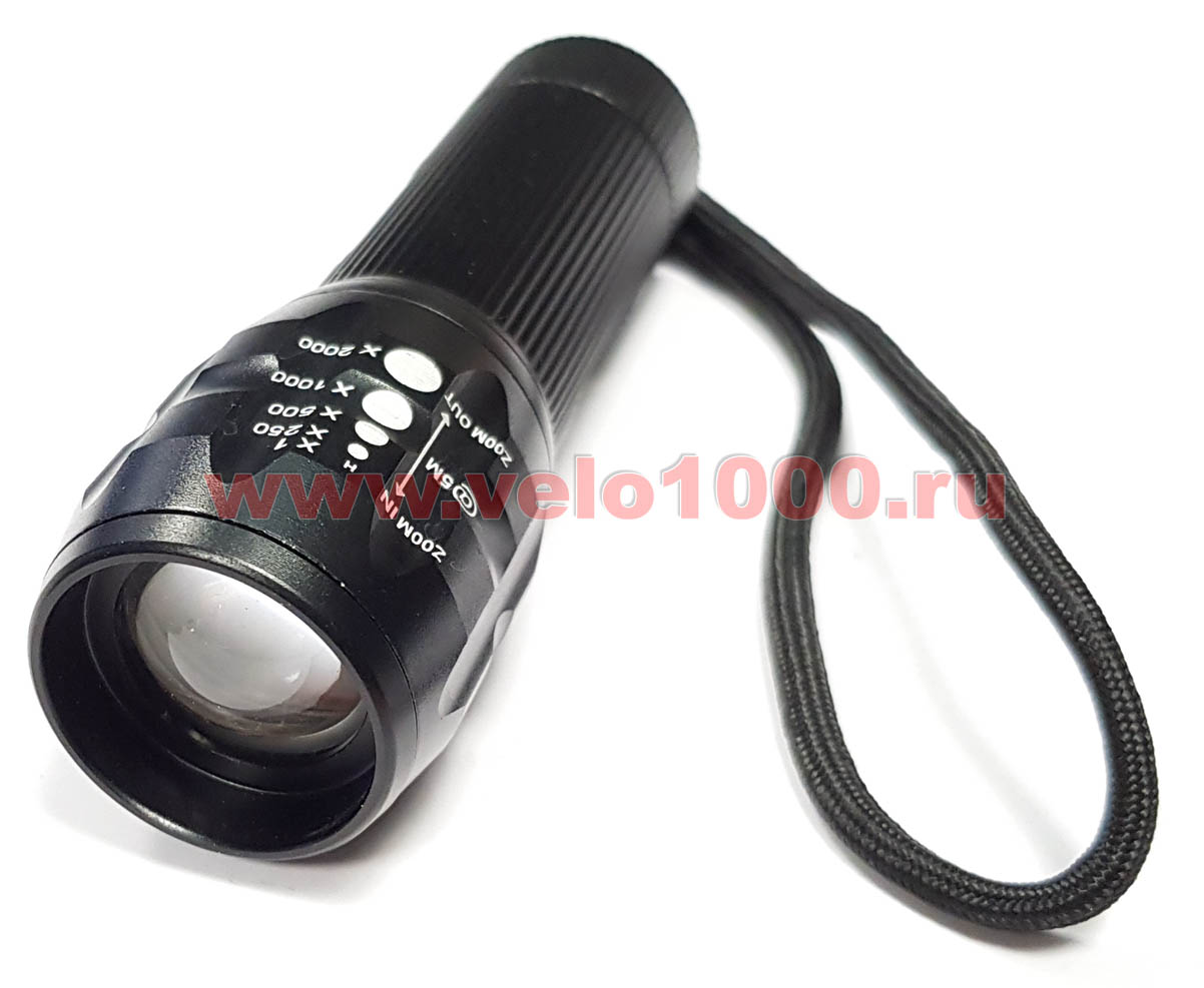 Фара - тактический фонарь, 150Лм, 3 реж, алюм корпус, ZOOM, без батар 3*AAA, крепёж на руль, инд уп.