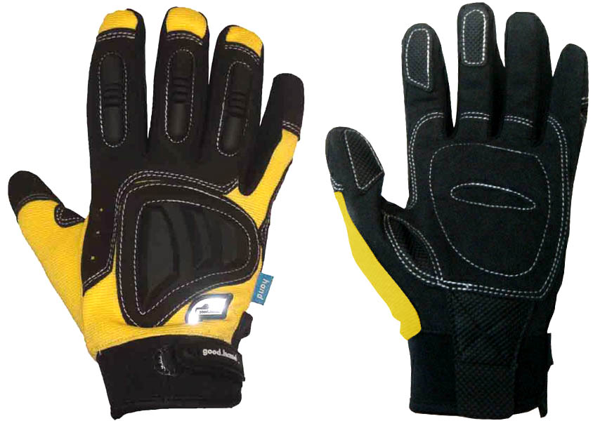Перчатки полные, M, желтые: верх-Spandex+силикон защитные накладки, ладонь-полиуретан и гель.