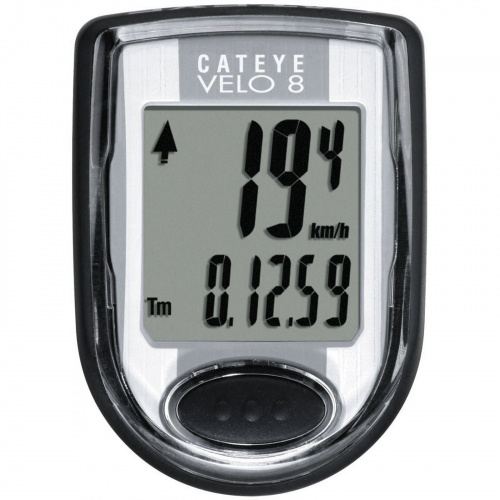 Велокомпьютер "CatEye Velo-8", 8 функций, с одной кнопкой, крепится на руль, серебристый.