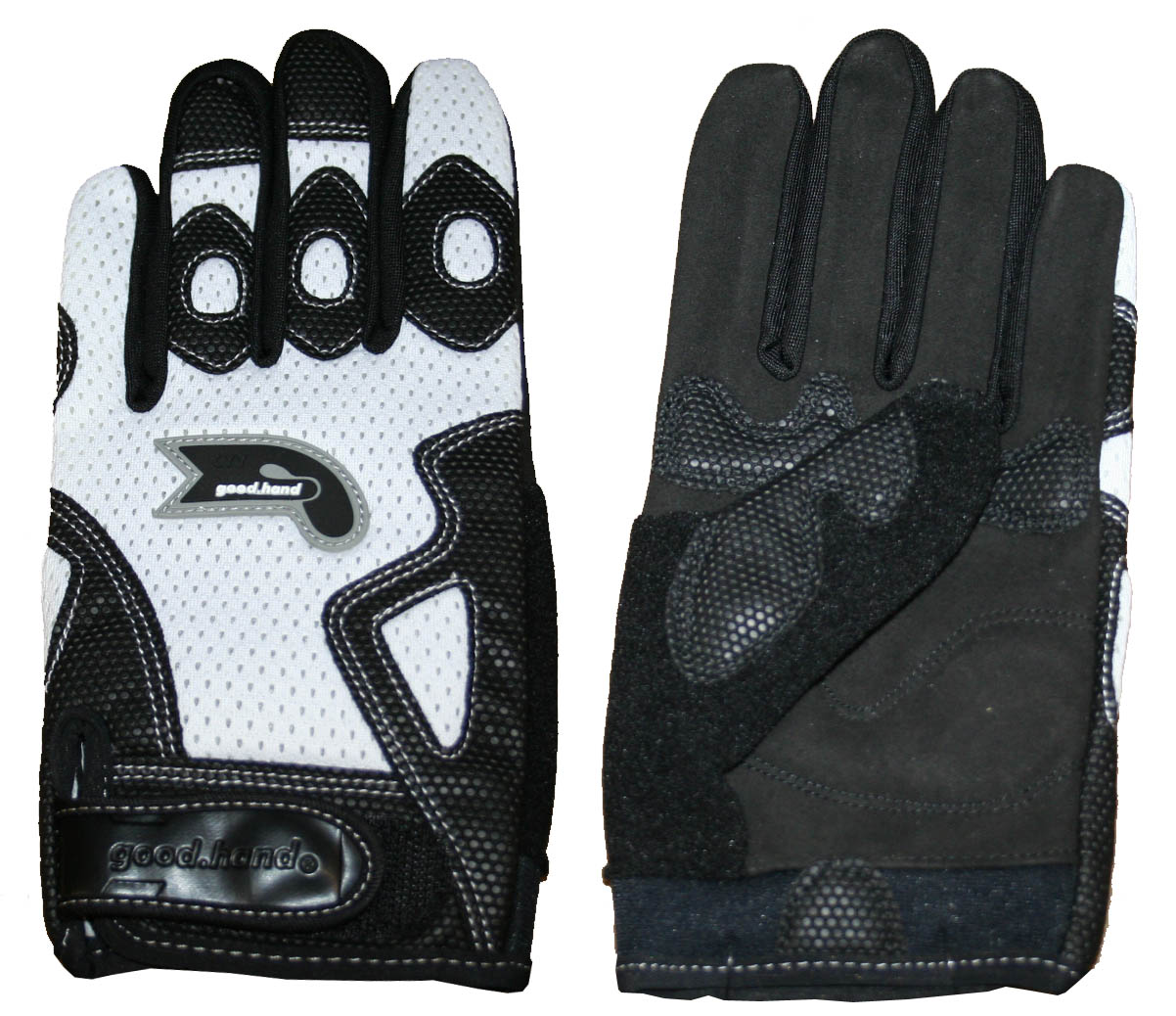Перчатки полные, L, черно-белые: верх-эластан с защитными накладками, ладонь-микрофибра, летние.