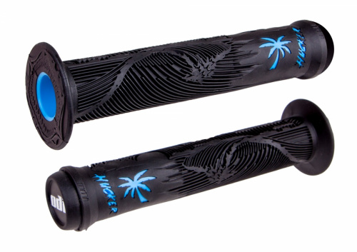 Грипсы 160мм, чёрно-голубые, с фланцем, антипроскальзывающий материал, с пластик грипстопами. для велосипеда