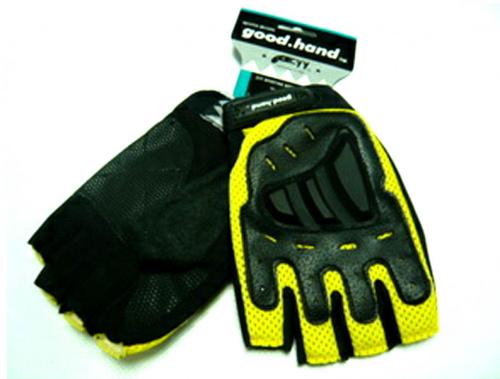 Перчатки с укороченными пальцами, размер M, желтые, с защитными накладками.  для велосипеда