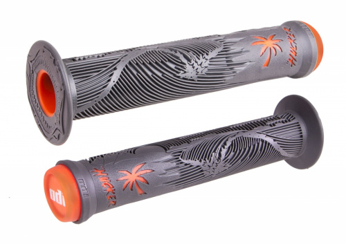 Грипсы 160мм, серо-оранжевые, с фланцем, антипроскальзывающий материал, с пластик грипстопами. для велосипеда