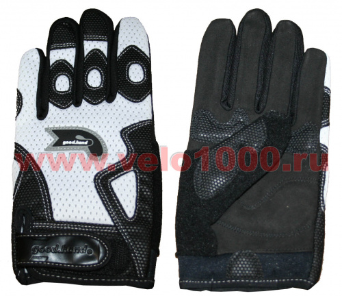 Перчатки полные, L, черно-белые: верх-эластан с защитными накладками, ладонь-микрофибра, летние. для велосипеда