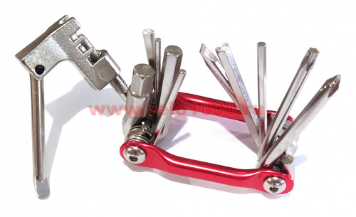 Ключи-шестигранники в ноже, 11 позиций, 2/2.5/3/4/5/6/8мм+2 отвертки+Torx T25+выжимка цепи. для велосипеда