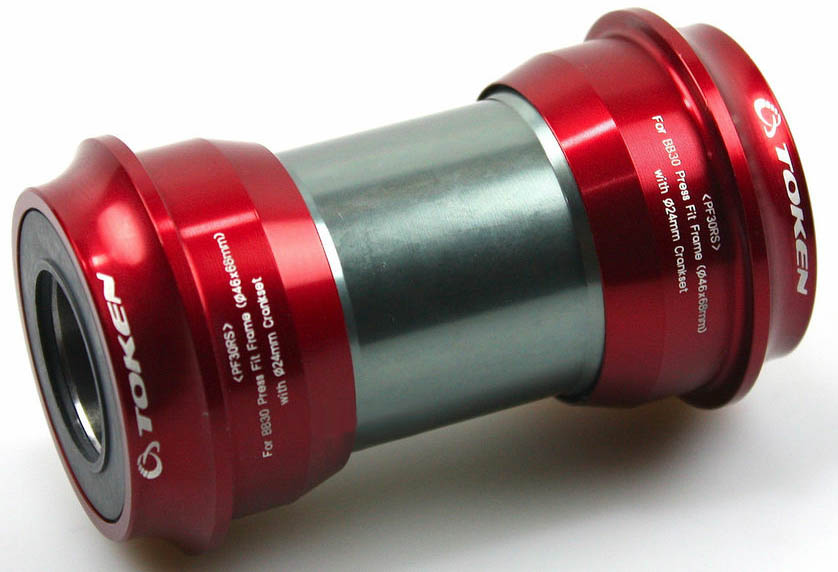 Каретка Press Fit, красная, с внеш подш, алюм чашки Ø46мм под ось Ø24мм, для рам BB30х68мм, 98г.