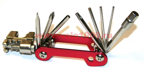 Ключи-шестигранники в ноже, 10 позиций, 2/3/4/5/6/8мм+2 отвертки+Torx T25+выжимка цепи. для велосипеда