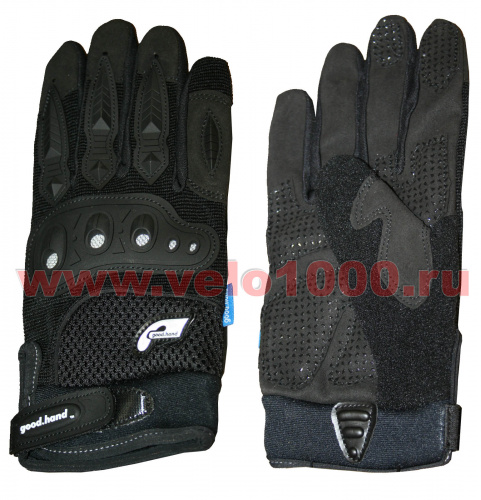 Перчатки полные, M, черные: верх-эластан с защитными накладками, ладонь-микрофибра с силиконом.  для велосипеда